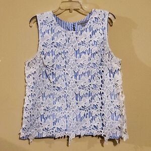 VALERIE STEVENS Striped Embroidered Lace Top - Size XL‎